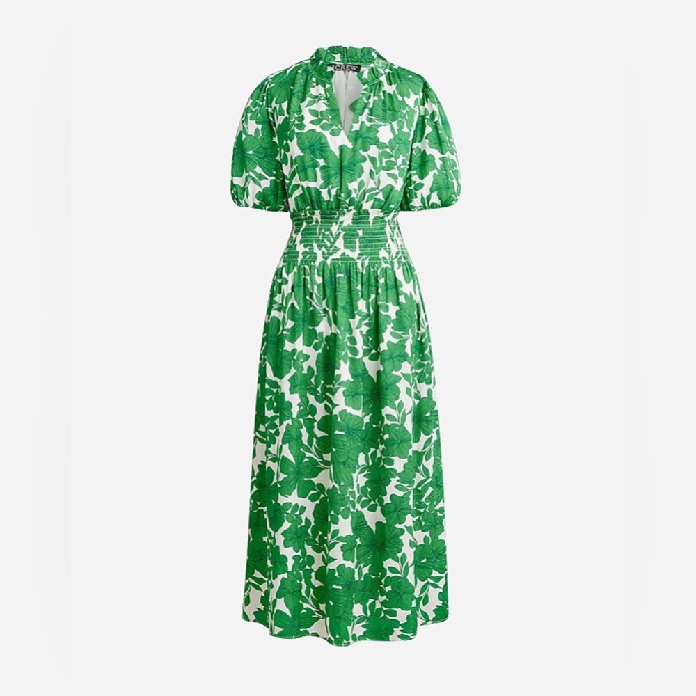 J. Crew Smocked-waist short-sleeve dress in greenhouse floral print